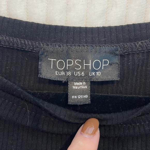 Topshop black ribbed bell sleeve top - Picture 2 of 2